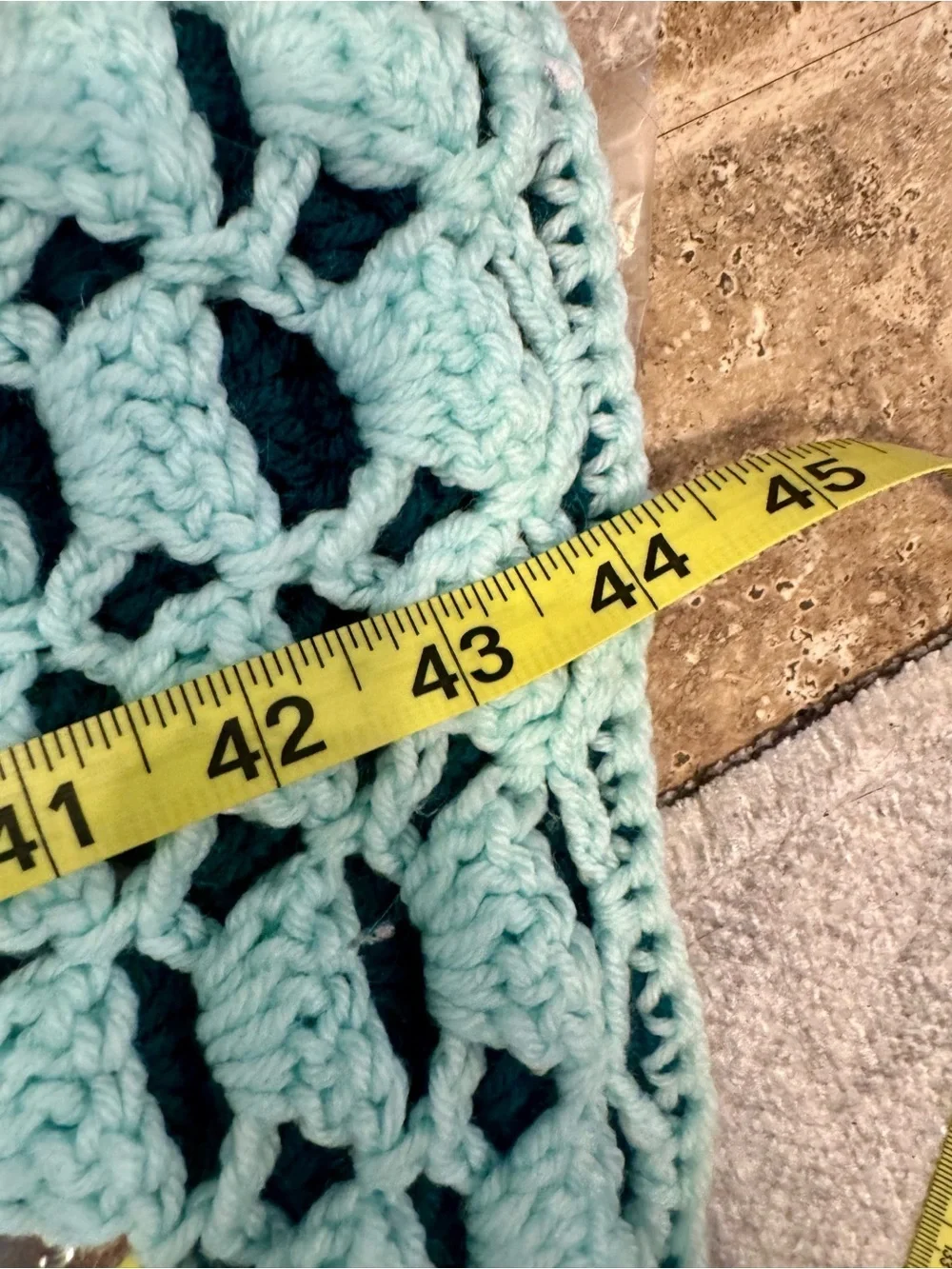 Handmade Crochet Open Weave Throw - Deep Teal 66”x44”.